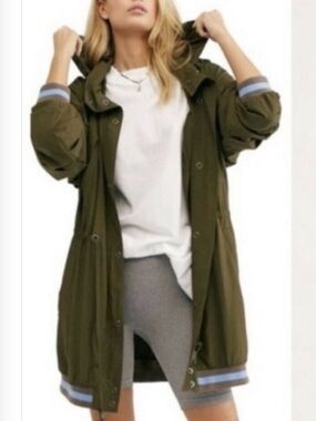 Free People Wind Swept Anorak Utility Jacket Women's XS Green Hood Windbreaker